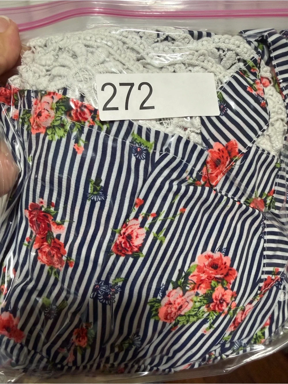 My Michelle Navy & White Striped Floral Cold-Shoulder One-Piece